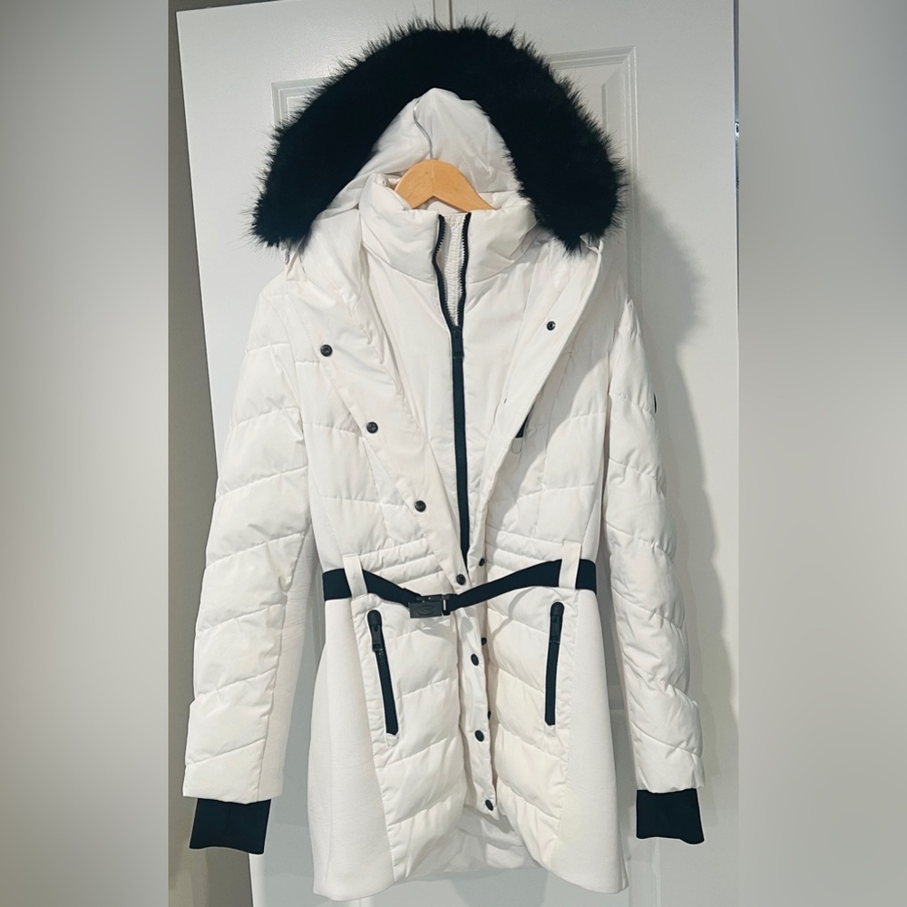 Women’s Michael Kors Faux Trim Hooded Belted Puffer Coat